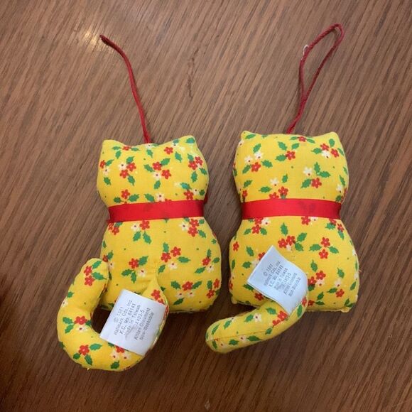 2 vintage Hallmark yellow calico cloth cats Christmas tree ornaments - Picture 2 of 7